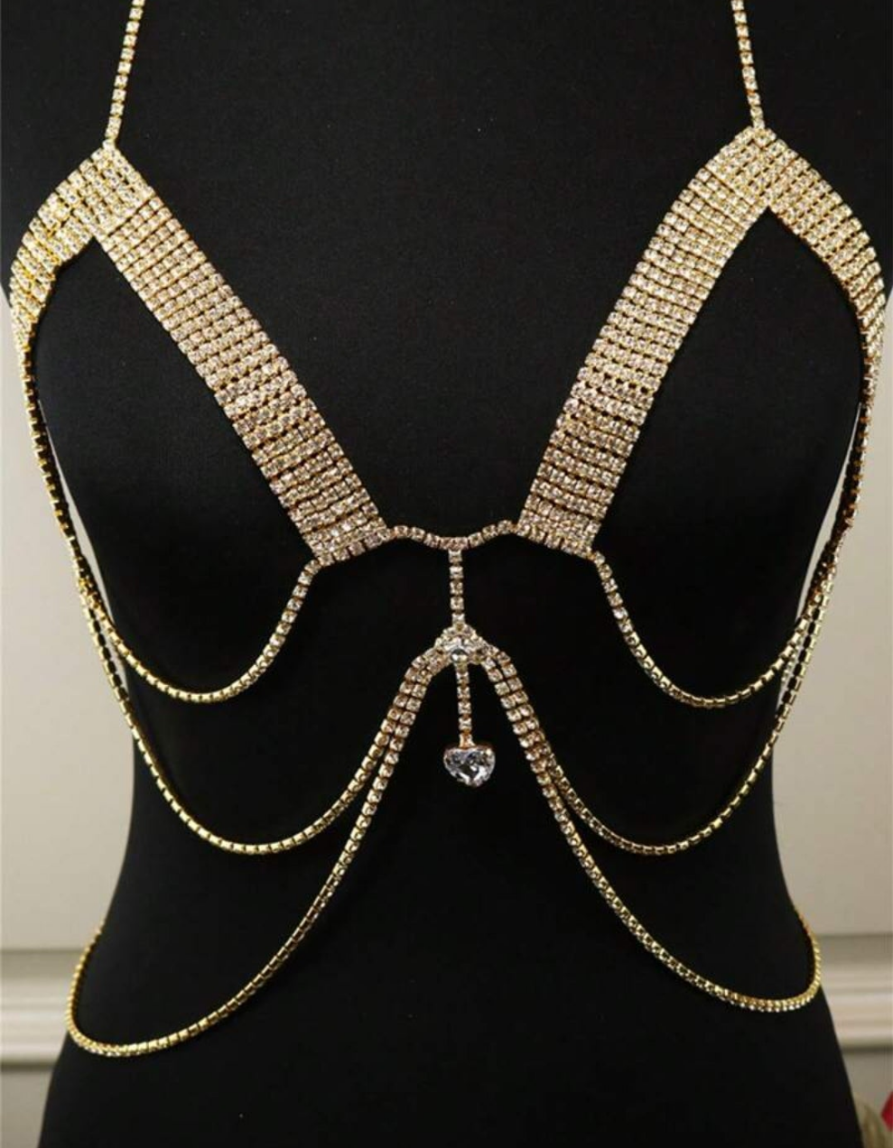 Gold-Plated, Rhinestone Simple And Luxurious Niche Chest Chain,