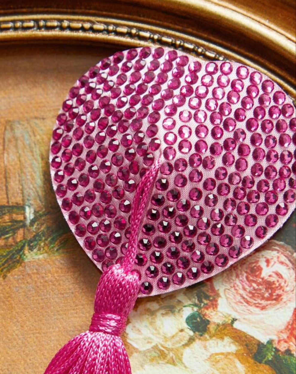PinupGlam 2pcs/Pack Rhinestone Heart Tassels Nipple Covers, Intimate Apparel Accessories For Women