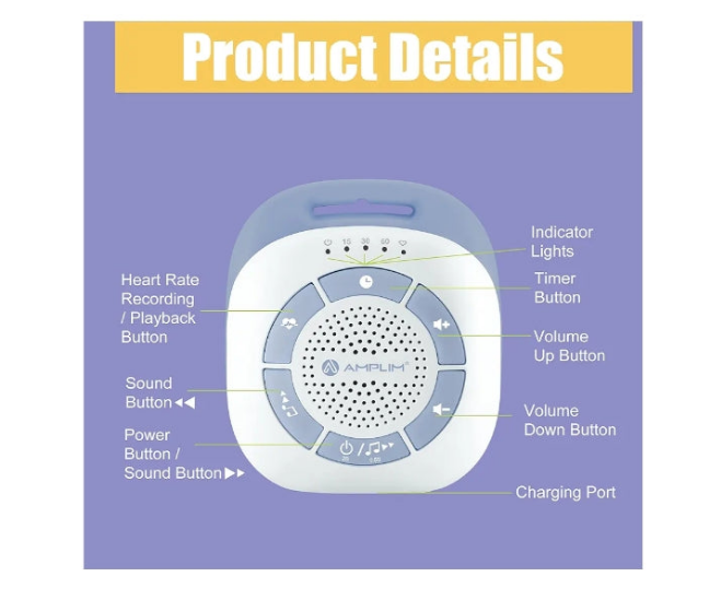 Mom's Heartbeat Baby Sleep Soother Sound Machine – Portable Rechargeable with 19 Soothing Sounds, Heartbeat Playback, Crib & Stroller Strap – Ideal for Newborns, Infants & Baby Shower Registry