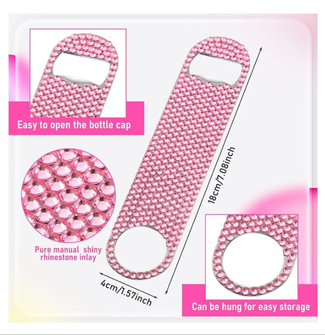 4 Pcs Glitter Bottle Opener Flat Bottle Opener Stainless Steel Beer Bottle Opener Bar Key Bottle Opener for Bartender Friends Rhinestone Bling Beer Opener for Soda Beer Wine Can