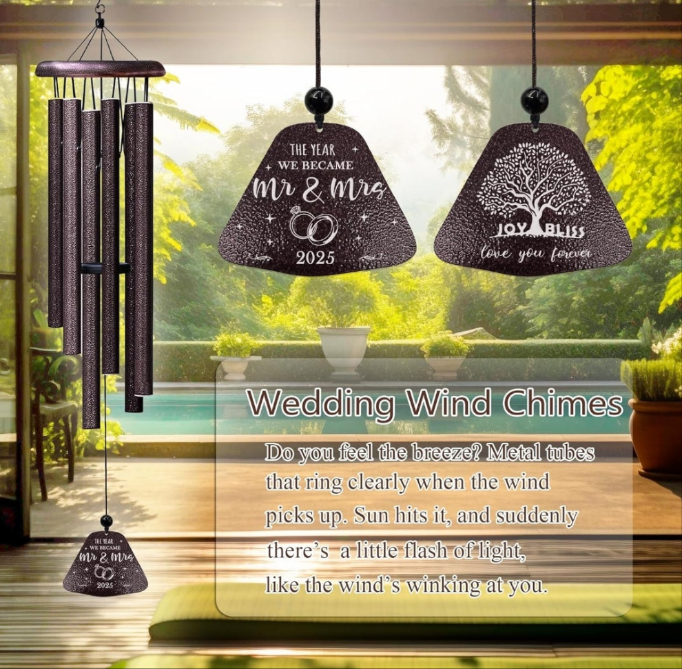 Mr and Mrs Gift 32” Wind Chimes Outside, Wedding Gifts for Couples Newlyweds 2025, Bridal Shower Just Married Gift