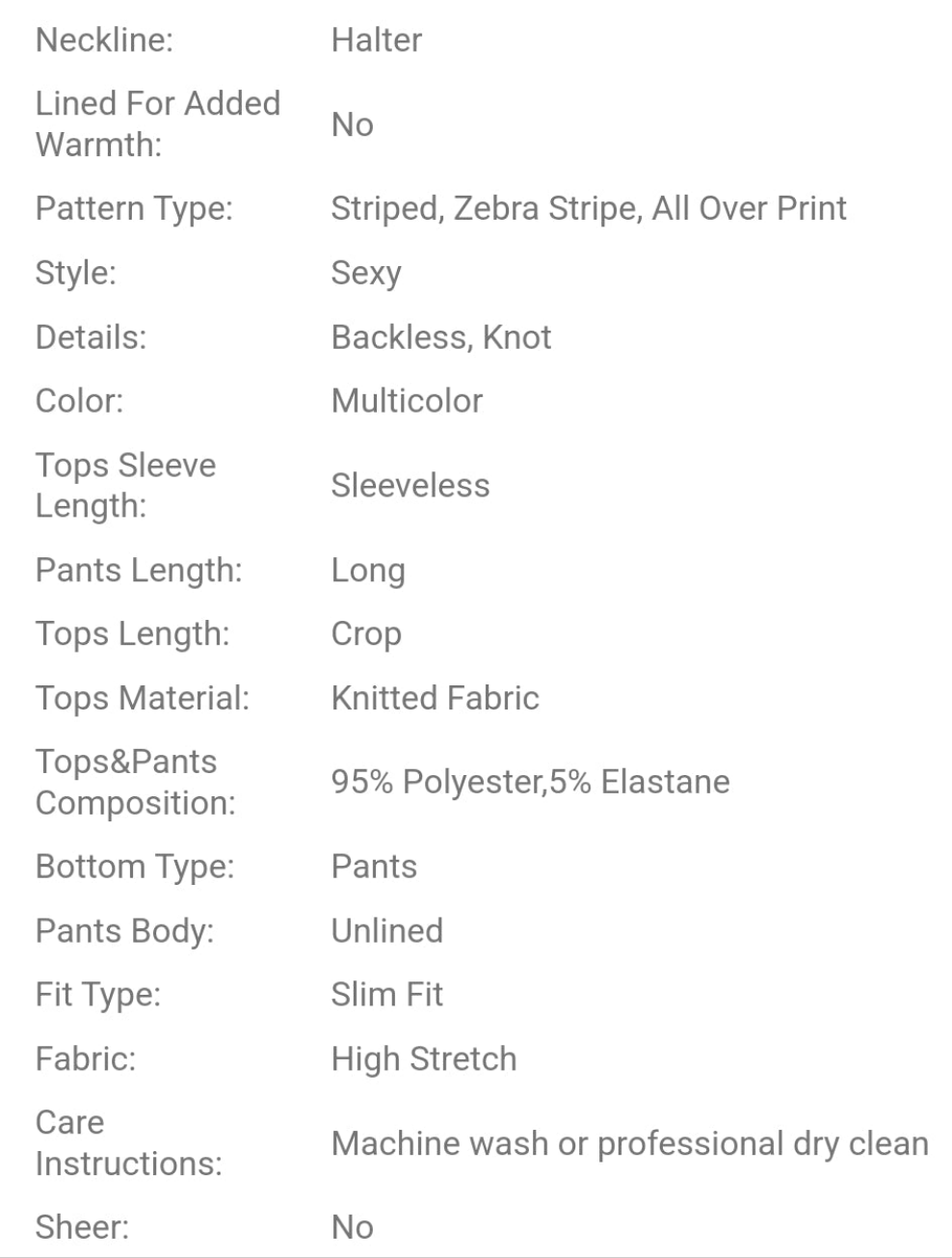 Zebra Striped Halter Top & Flare Leg Pants COCOMONEY