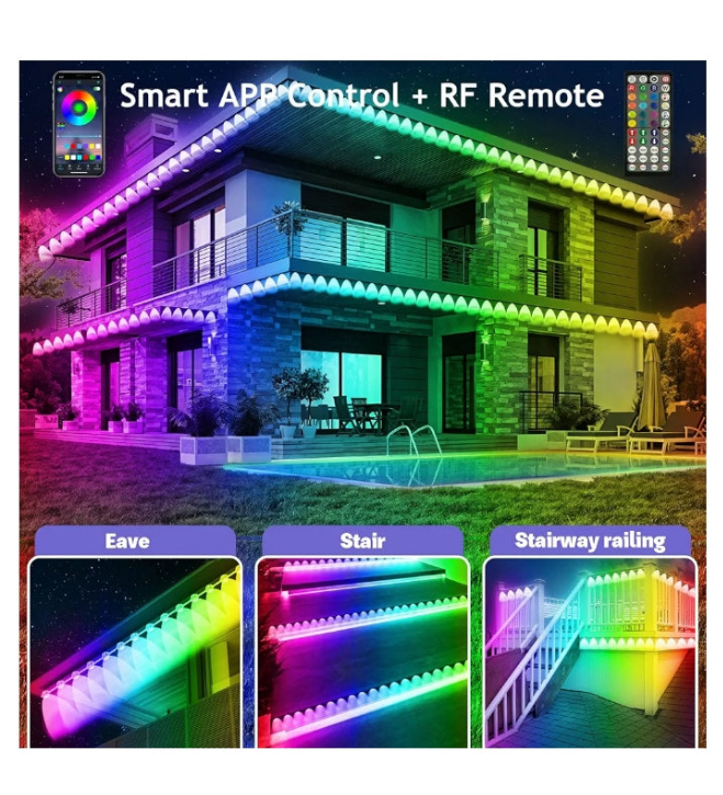 150FT Permanent Outdoor Lights,RGB Eaves Lights with App Control Remote,DIY Scene Modes IP67 Waterproof Outdoor Under Eave Lighting