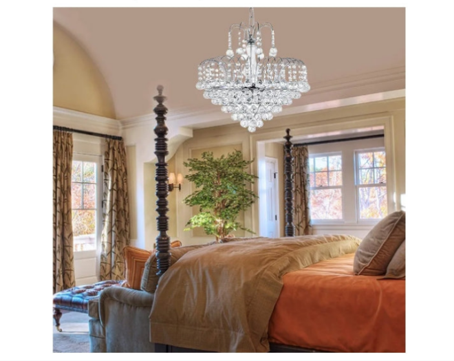 Crystal Chandelier Clear K9 Crystal Ball Raindrop Ceiling Light Fixture with 6 Lights Luxurious Elegant Pendant Lighting for Dining Room Living Room Bedroom Hallway Stairway Home Decor