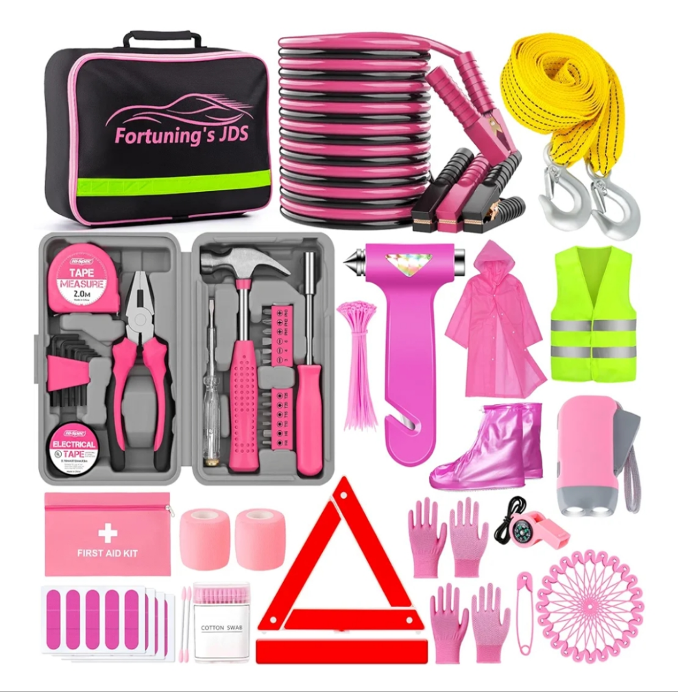 298PCS Roadside Emergency Car Kit- Car Emergency Kit with Jumper Cables, Roadside Emergency Kit for Vehicles, Emergency Car Kit, Car Safety Kits, Gloves,Tow Strap,Tool Kit,Reflective Warning Triangle