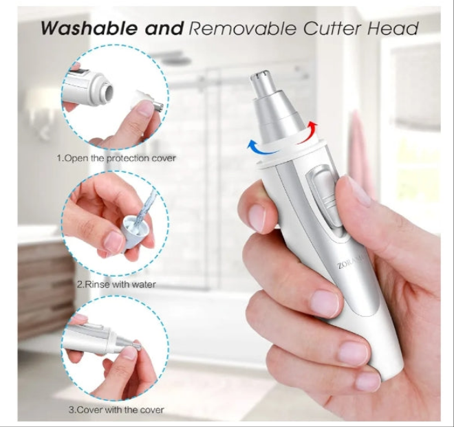 Ear and Nose Hair Trimmer Clipper - 2024 Professional Painless Eyebrow & Facial Hair Trimmer for Men Women,Battery-Operated Trimmer with IPX7 Waterproof,Dual Edge Blades for Easy Cleansing