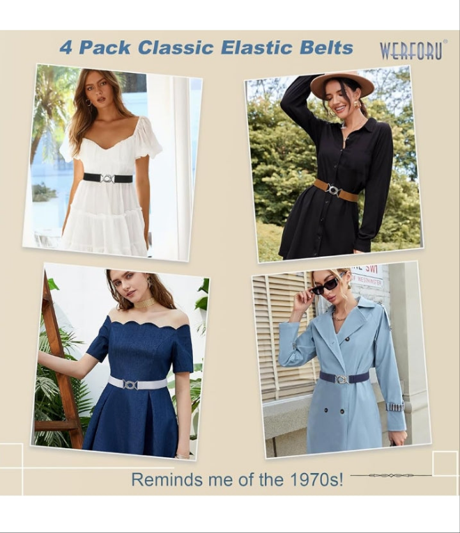 Women Skinny Elastic Waist Belt Stretchy Thin Belt for Dress Jeans