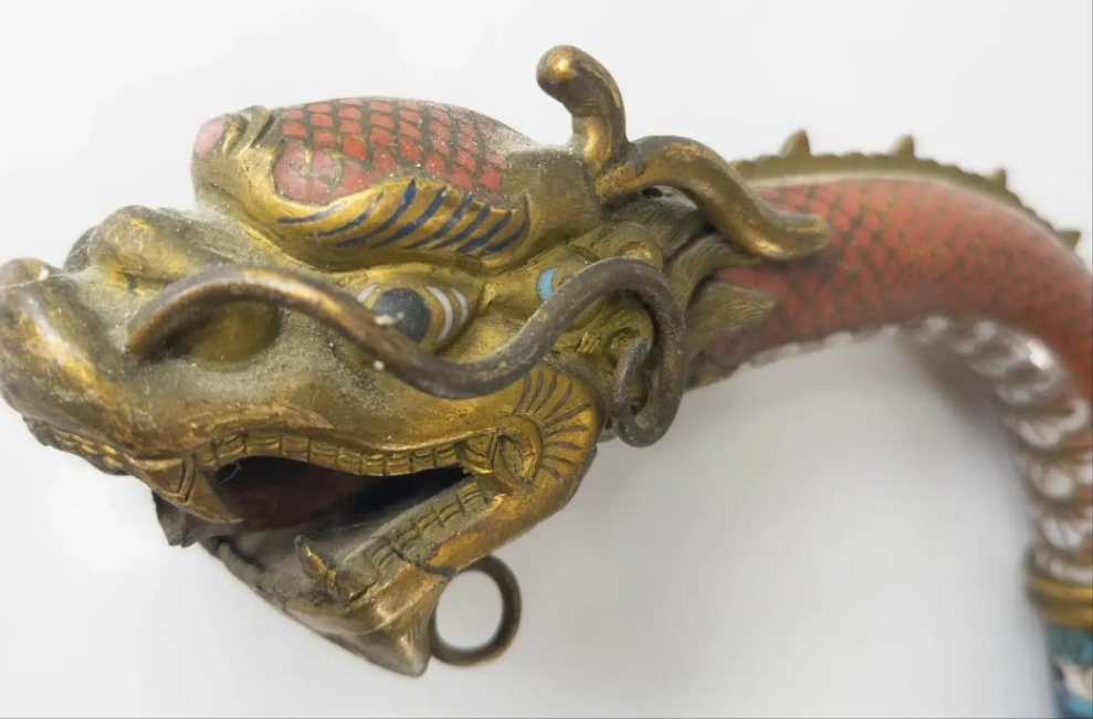 Rare 18th Century Chinese Cloisonne Enamel Gilt Bronze Dragon Cane Scepter