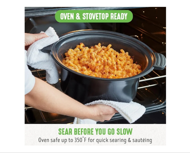 6QT Slow Cooker, Non-Toxic Ceramic Nonstick Removable Interior Bowl, Programmable, Family Friendly, Keep Warm, Stovetop & Oven Safe, Dishwasher Safe Parts, Timer, Glass Lid,