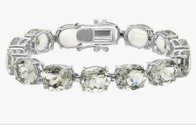12X10mm Oval Green Amethyst Rectangular Grooves Tennis Bracelet for Women in 925 Sterling Silver