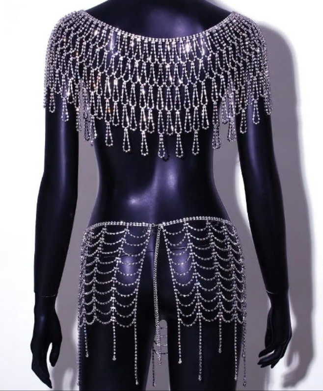 Diamond Chest Chain Bra Panties Sparkly Rhinestone Body Chain Crystal Bikini Chest Jewelry Lingerie Woman Sexy Nightclub Clothing