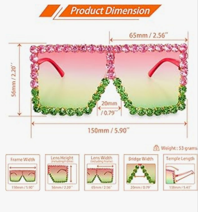 Extra Large Square Sparkly Crystal Sunglasses Bling Rhinestone Concert Glasses