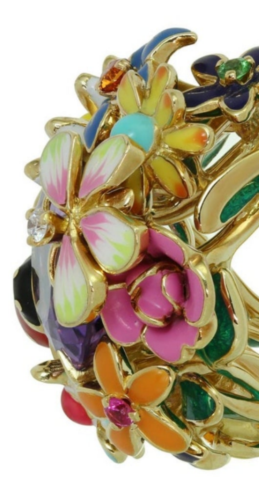 CHRISTIAN DIOR Diorette Amethyst Diamond Gemstone Yellow Gold Large Ring 19k White Gold