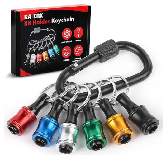 Push to Unlock,Katerk 6pcs 1/4 inch Hex Shank Aluminum Alloy Screwdriver Bit Holder Light-Weight Quick-Change Extension Bar Keychain Drill Screw Adapter Portable,Black Carabiner,Tool Gifts for Men