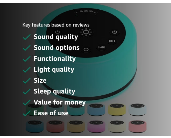 Color Noise Sound Machine White Noise Machine 12 Colors Night Lights Brown Noise Machine with 30 Soothing Sounds Sleep Sound Machine with 5 Timers Portable for Home Travel and Office(Black)