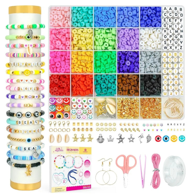 Clay Beads Bracelet Making Kit for Beginner, 5000 Pcs Preppy Polymer Clay Beads with Charms Kit for Jewelry Making, DIY Arts and Crafts Birthday Gifts Toys for Kids Age 6-