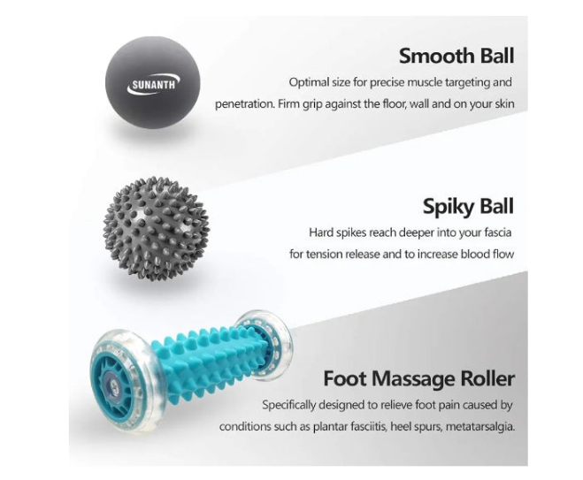 Foot Massager Roller,Massage Lacrosse Ball,Spiky Ball Therapy Set for Relieve Plantar Fasciitis,Heel & Foot Arch Pain and Deep Tissue Massage