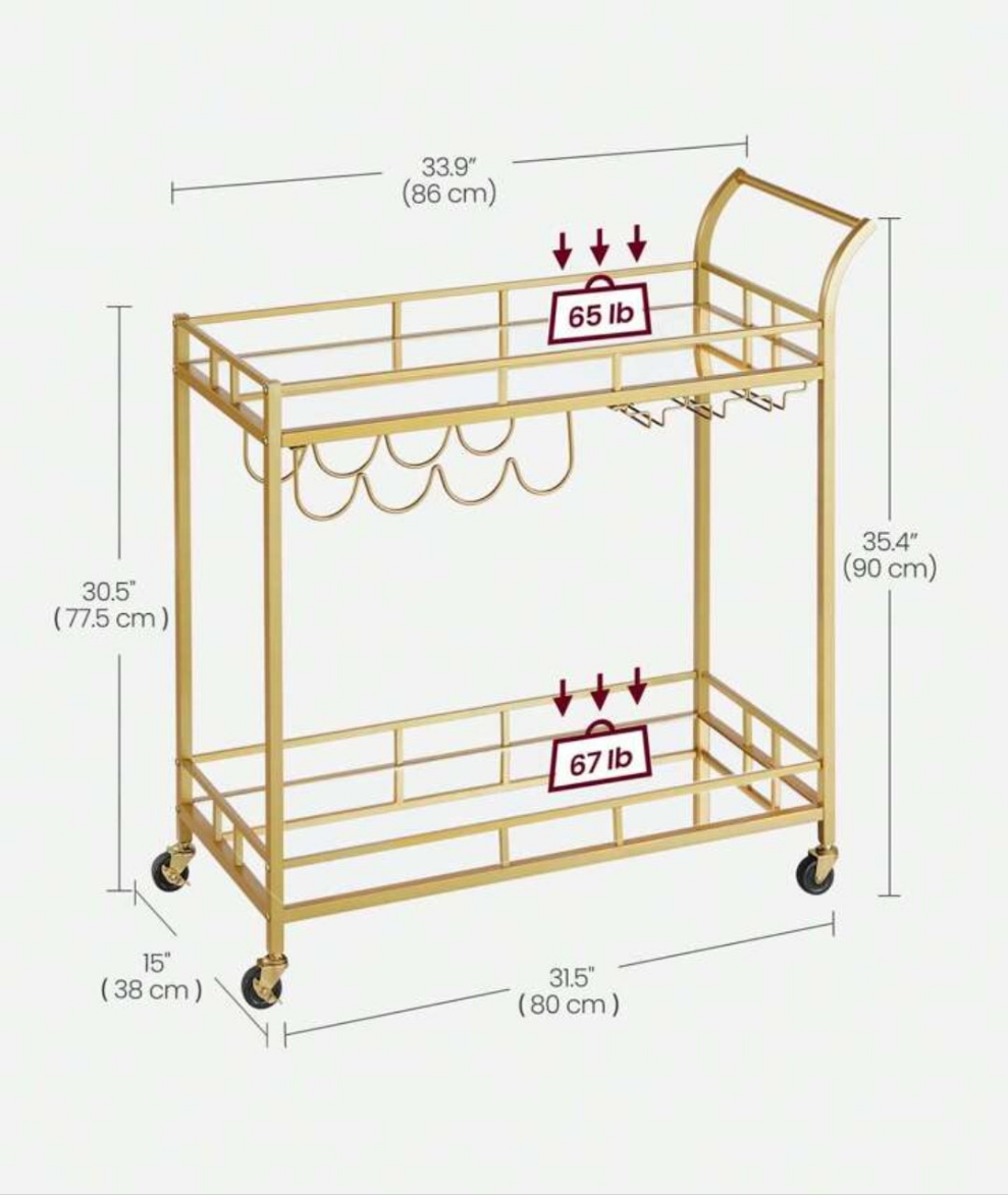 Bar Cart , Home Bar Serving Cart, Wine Cart With 2 Mirrored Shelves, Wine Holders, Glass Holders, For Kitchen, Dining Room stainless steel