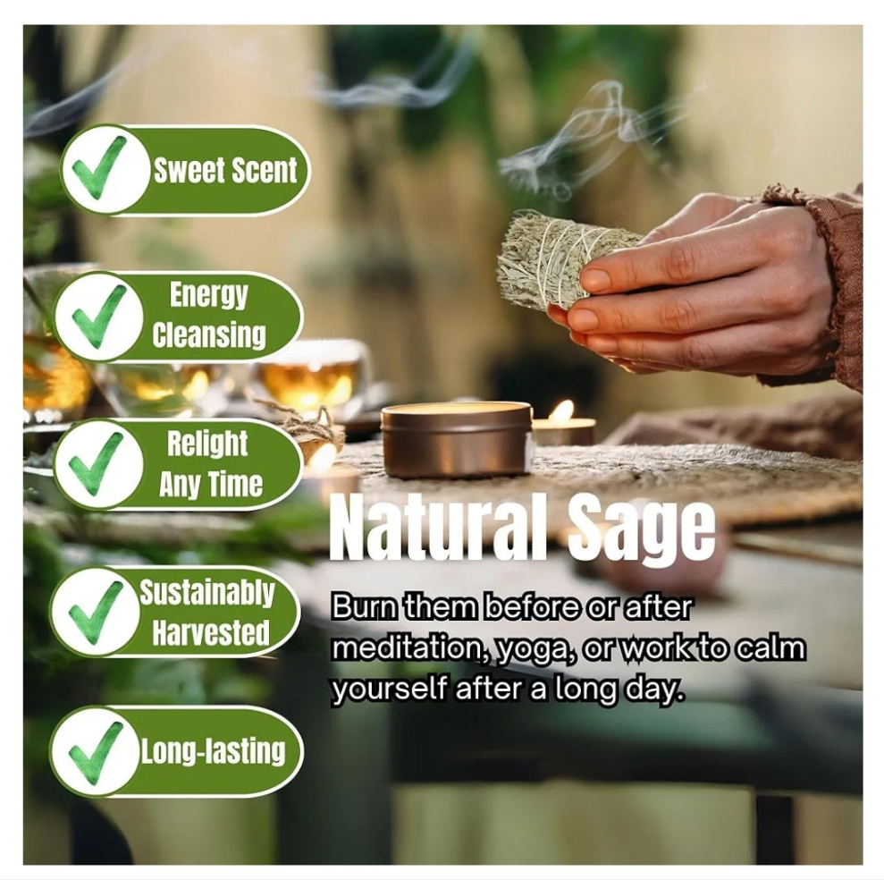 4 Inch 3 Pack Blue Sage Smudge Sticks with Starter Guide for Yoga | Floral Home Sage | Big Sage Smudge Stick Bundle Sage to Get Rid of Evil Spirits | Sage for Cleansing House Blessing