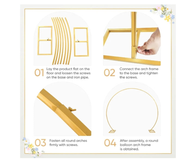 8ft Balloon Arch Stand,Round Backdrop Stand,Golden Circle Wedding Arch Frame for Wedding,Valentine's Day,Birthday,Party,Friends Gathering,Christmas,Garden Decoration