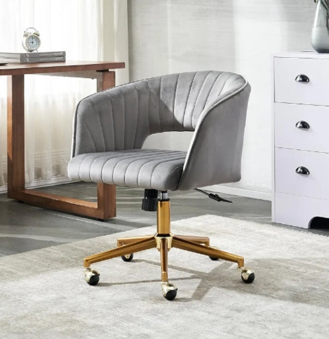 Office Chair Swivel Velvet Desk Chair, Vanity Chair with 360 Swivel Armchair and Gold Base,for Living Room, Bedroom, Vanity, Study