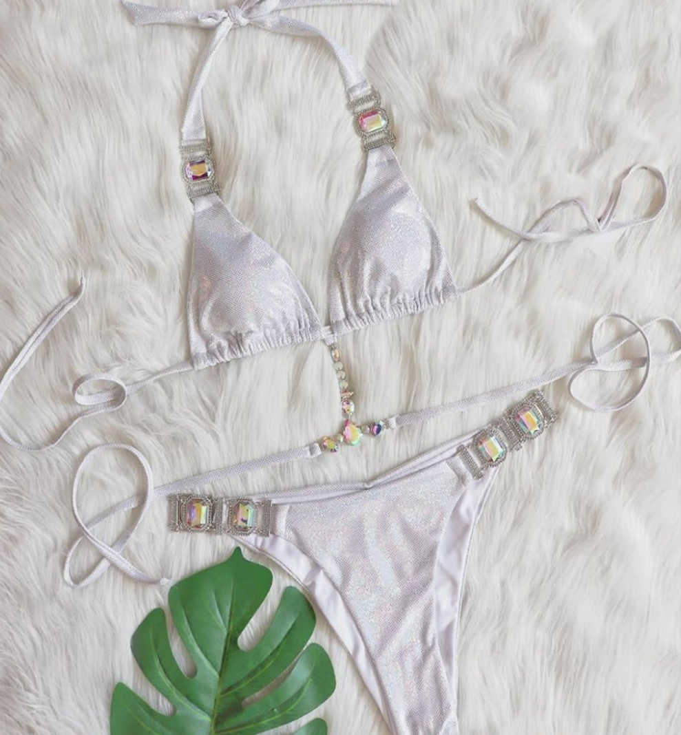 Sexy Two Piece Swimsuit Rhinestone Bikini Set Halter Triangle Bathing Suit Cocomoney