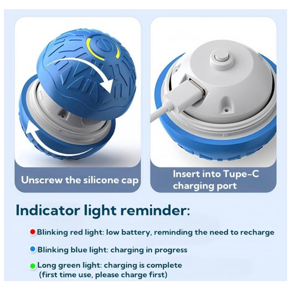 Active Rolling Ball Dogs and Cats, Squeaky, USB Rechargeable