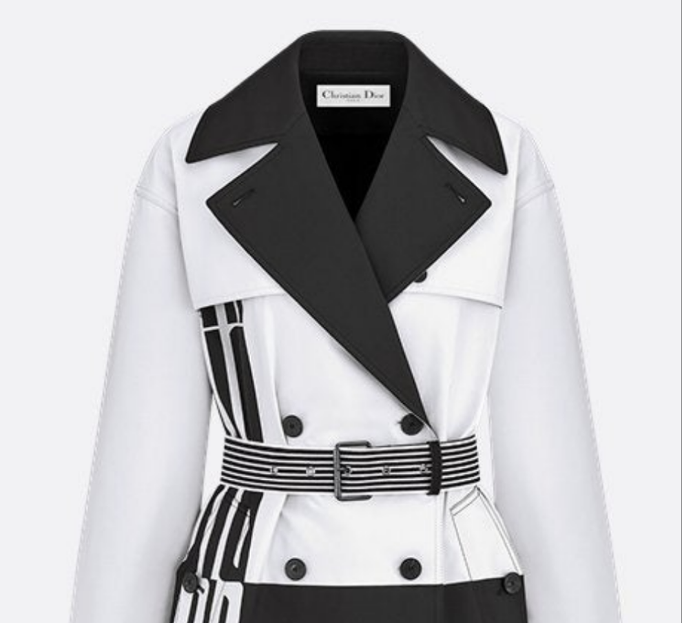 Dior Trench Coat Black and White Jacquard Technical Taffeta with Dior Graphique Motif