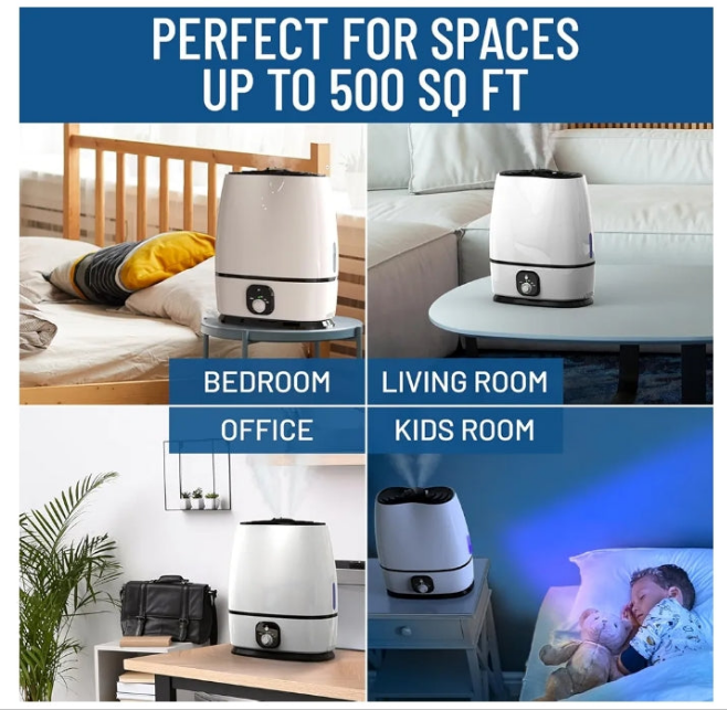 Cool Mist Humidifiers for Bedroom 6L - Humidifier Large Room No-Filter, Quiet Air Humidifier for Plants, Baby, Allergies, Dry Skin, Congestion, 50 Hr Run Time, Easy Clean