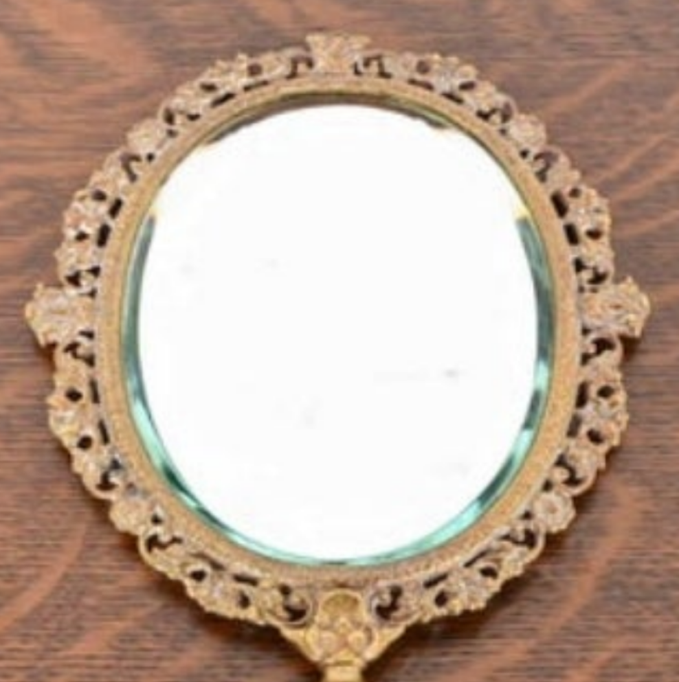 Antique Tiffany & Co. Bronze Doré Medusa Vanity Hand Mirror, Circa 1910