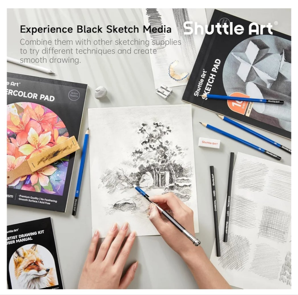 116 PCS Drawing Kit, Professional Drawing Supplies with Sketch, Charcoal, Colored, Graphite, Pastel Pencils & Sticks, Complete Drawing Tools and Paper Pads in Zipper Case for Artists&Kids