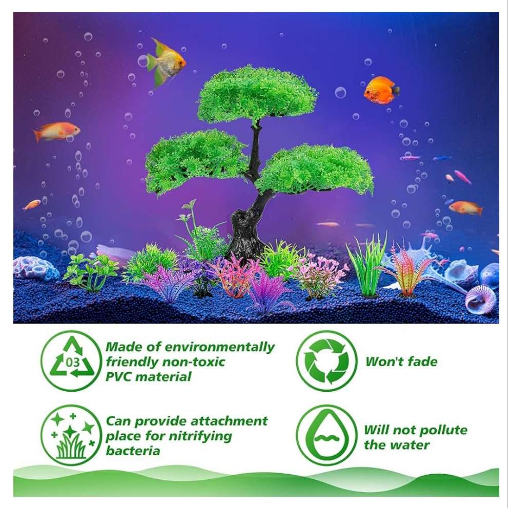 Aquarium Artificial Plastic Plants Decoration, Aquarium Tree Decor Set, Goldfish Betta Fish Tank Decorations Hides Accessories