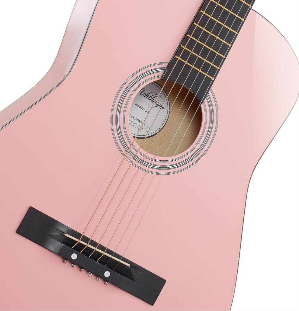 38-inch Beginner Acoustic Guitar Package (Pink), Basic Starter Kit w/Gig Bag, Strings, Strap, Tuner, Picks