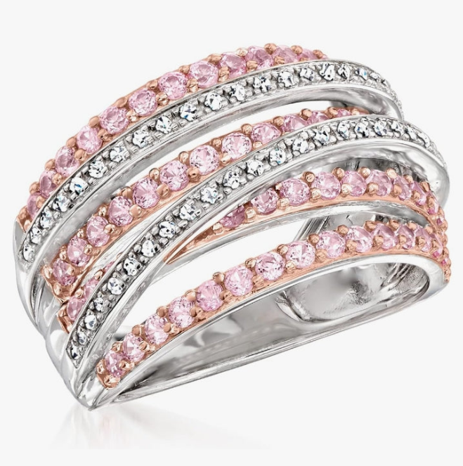1.00 ct. t.w. Pink Sapphire and .15 ct. t.w. Diamond Highway Ring in 2-Tone Sterling Silver