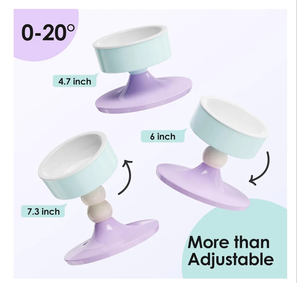 Ceramic Elevated Raised Cat Bowls,Cat Food Dish with Stand, 3 Height Adjustable Raised Dog Bowl Stand for Small Dogs Cats, Adjusts to 4.69", 5.98", 7.28"