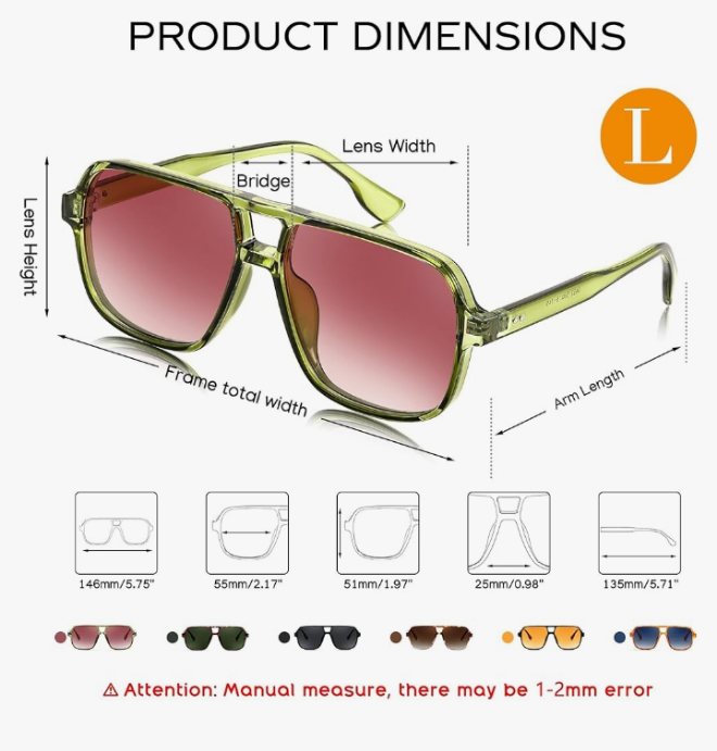 Square Pilot Sunglasses Women Men 70s Vintage Trendy Plastic Frame Sun Glasses
