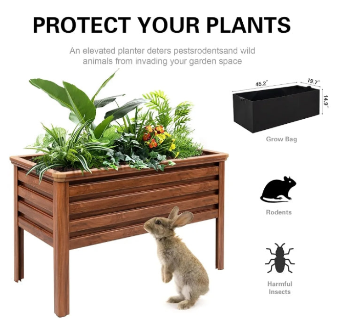 Raised Garden Bed Aluminum Elevated Planter Box with Legs, Gardening Flower Pots for Herbs, Vegetables, Outdoor Backyard, Patio, Balcony 48" LX24 WX32 H (Wood-Like)