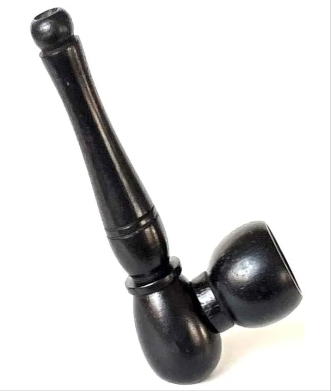 Tobacco Pipe with Wooden Stem and Stone Bowl, 3 Inch stand pipe, Black