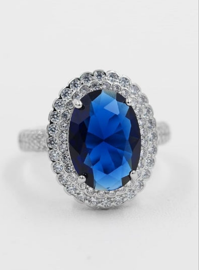 Adjustable Platinum Plated Crystal Rings, Big Oval Cubic Zirconia Ring, Solitaire Split Shank Rings Birthstone Jewelry Gifts