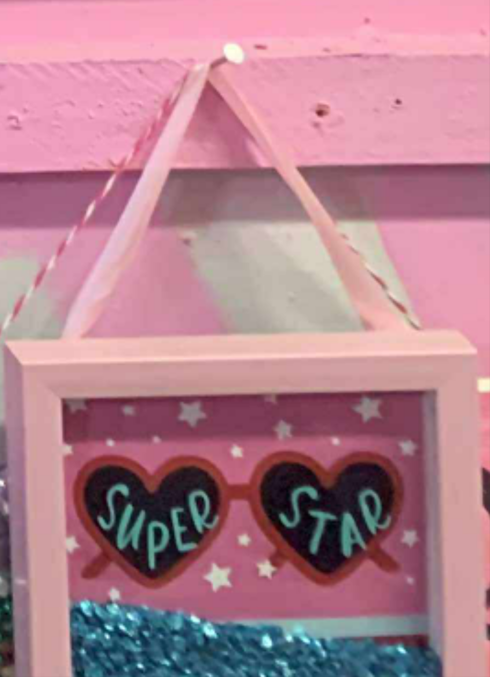 Super star pink hanging decor wood glass