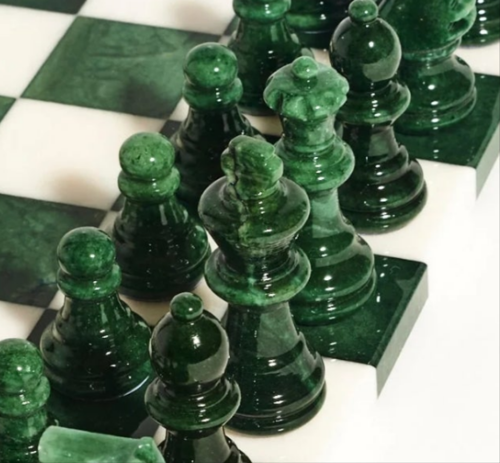 Magenta/White Large Italian Alabaster Chess Set