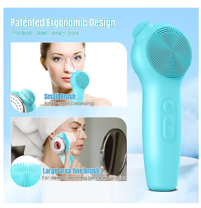 Silicone Face Scrubber, Waterproof Facial Cleansing Brush with Red Light Thermal Massage, Electric Face Scrubber with Nose Scrubber Exfoliator for Women/Men Deep Cleansing, Power Exfoliating