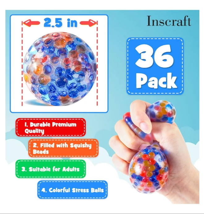 36 Pack Stress Balls Set for Adults, Squishy Fidget Toys with High Resistance, Colorful Squeeze Balls, Relieve Stress and Anxiety