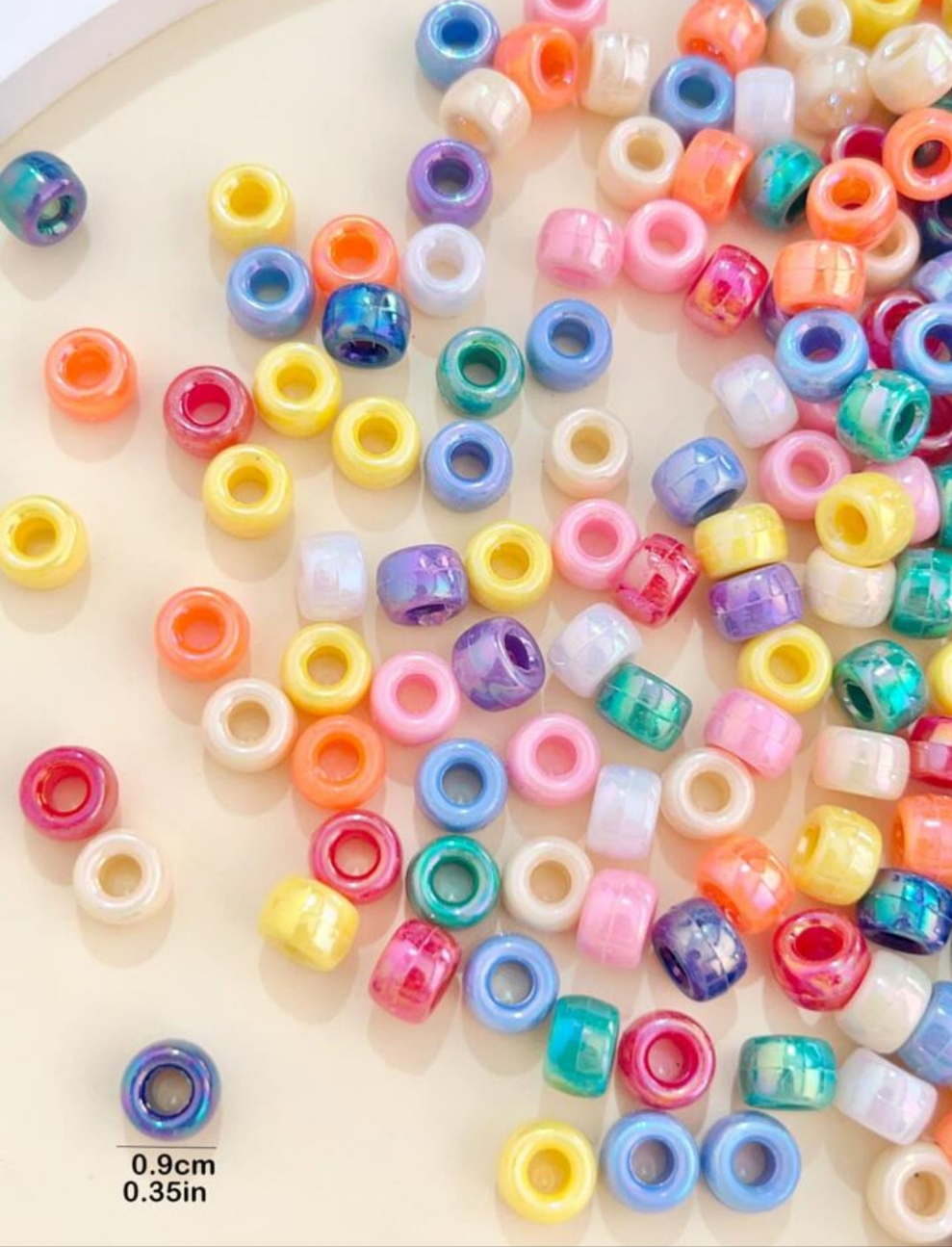 100pcs/pack Fashionable Large Hole Pony Beads For Hair Braided Styles (random Colors