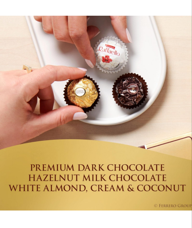 Ferrero Rocher, 24 Count, Premium Gourmet Assorted Hazelnut Milk Chocolate, Dark Chocolate and Coconut Chocolates, Chocolate Gift Box, 9.1 oz