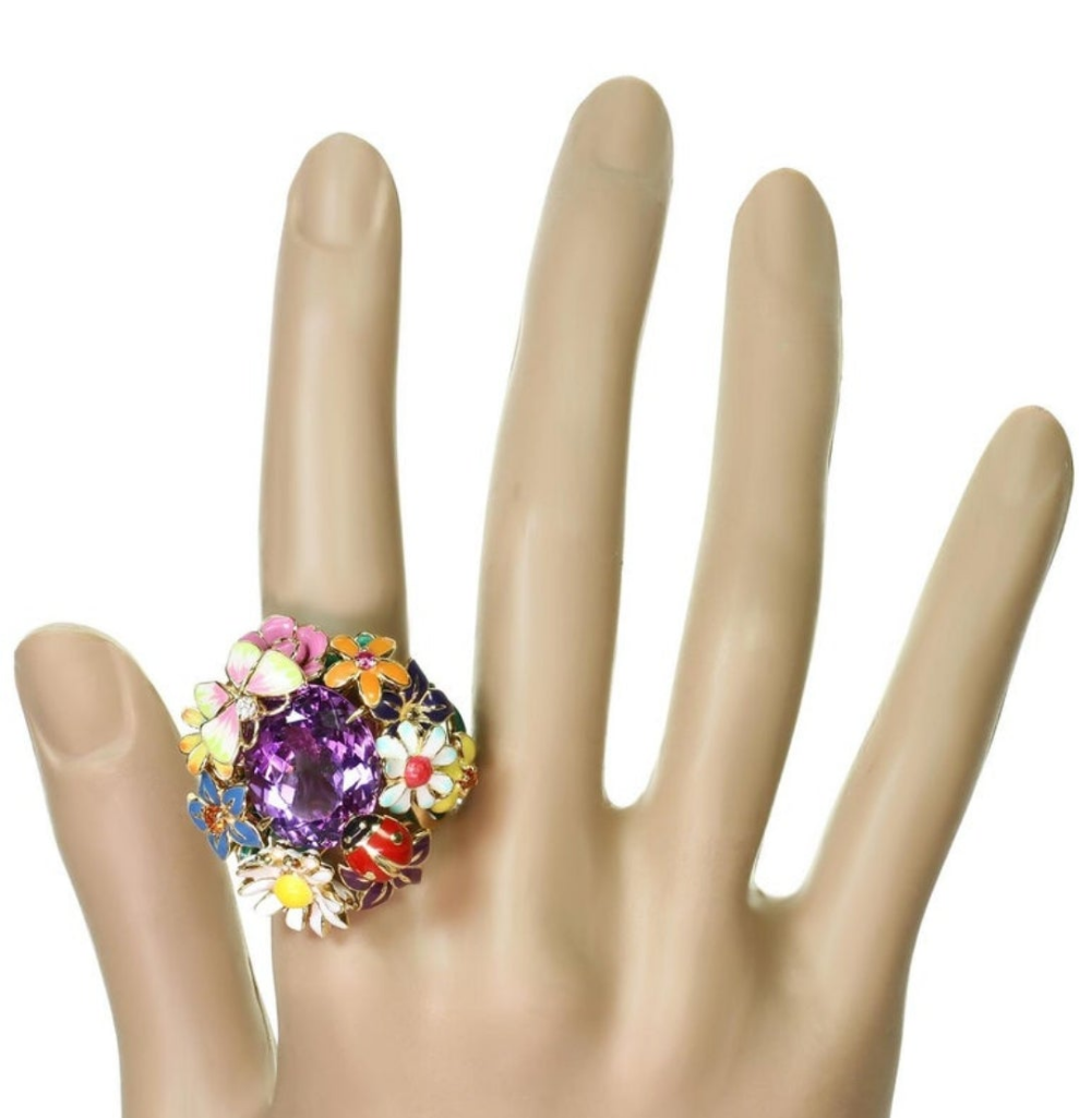 CHRISTIAN DIOR Diorette Amethyst Diamond Gemstone Yellow Gold Large Ring 19k White Gold