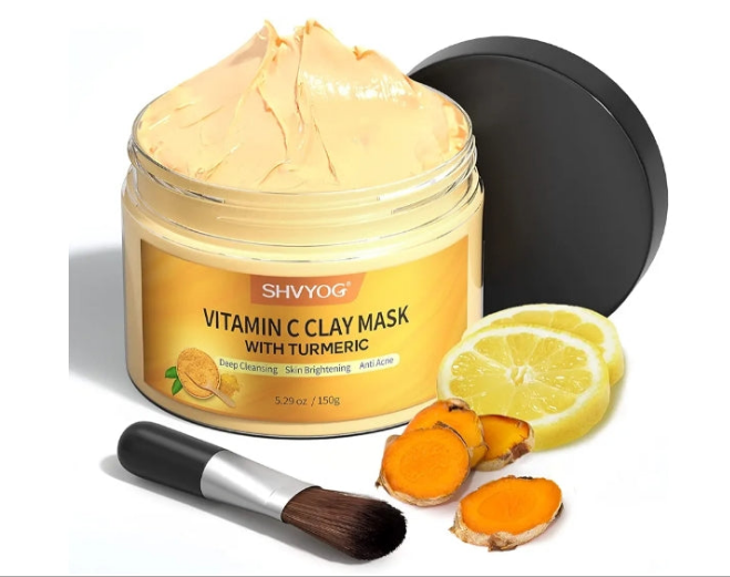 Vitamin C Face Mask with Kaolin Clay and Turmeric for Dark Spots, Dull Skin, Skincare Facial Mask for Controlling Oil and Refining Pores 5.29 Oz