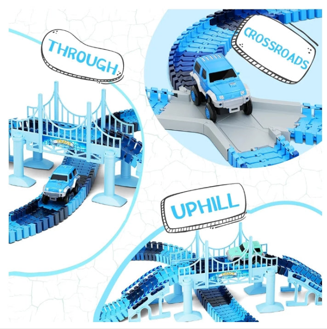 Track Car Toys, 269 PCS Racing Tracks Toy, Create A Frozen World Race Road, Flexible Tracks Playset & 2 PCS Cool Race Cars, Toddler Toys Birthday Gifts