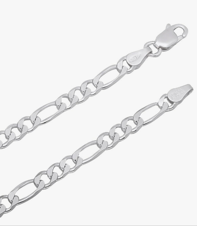 4mm Solid .925 Sterling Silver Flat Figaro Chain Necklace