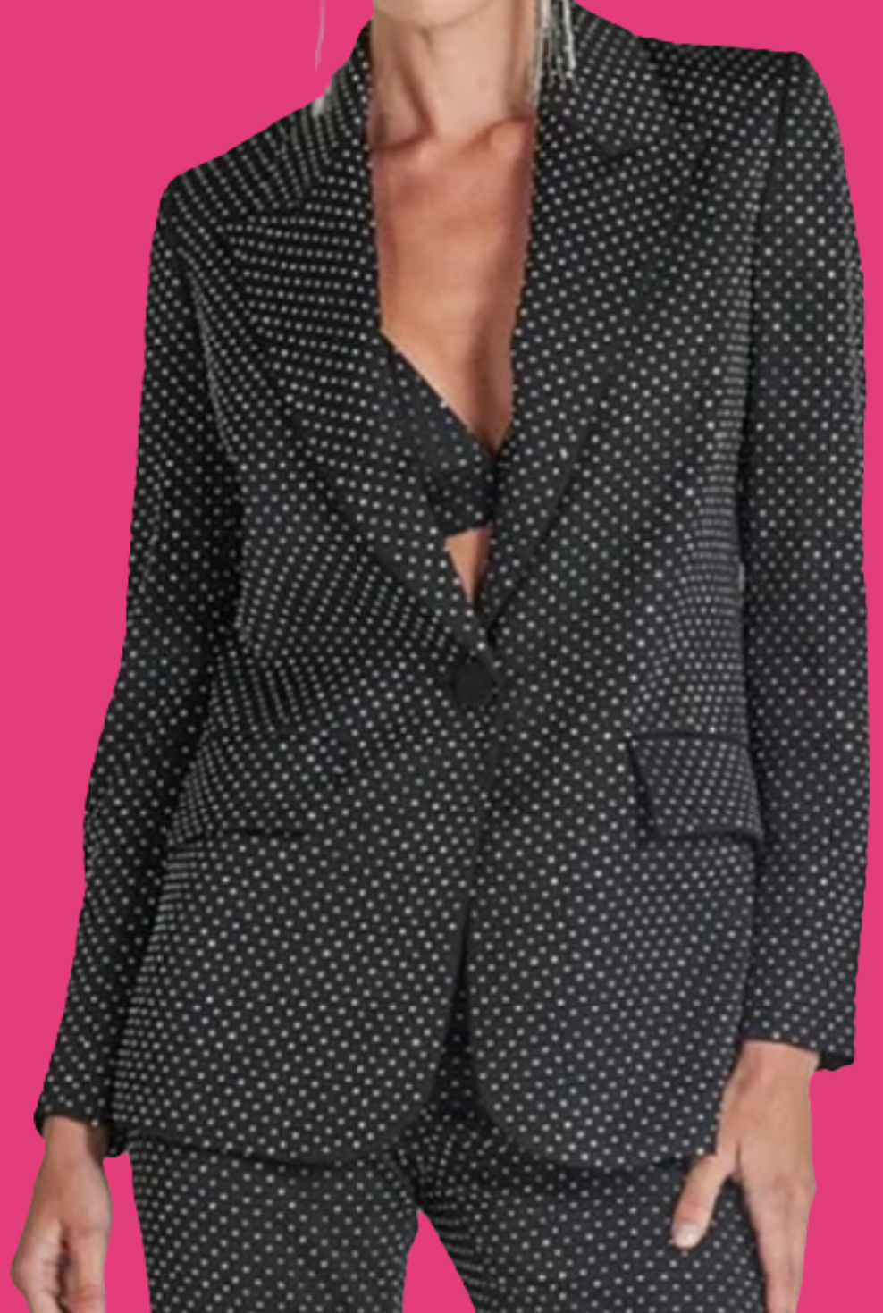 Single Breasted Blazer Rhinestone Decor Two Piece Pants Set COCOMONEY